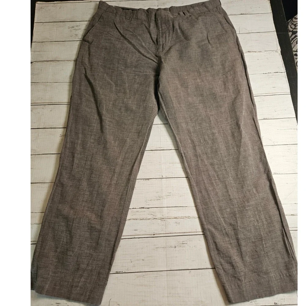 Perry Ellis Modern Fit Linen Cotton Blend Pants Brown Grey Mens 38x30